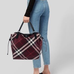 SOLD Burberry Burgundy Exploded Check Buckleigh Large Packable Nylon Tote Bag